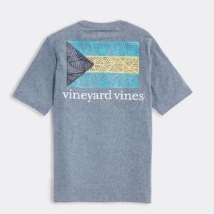 Vineyard Vines Gray Tee Shirt w Turquoise, white, yellow, black XS NWOT
